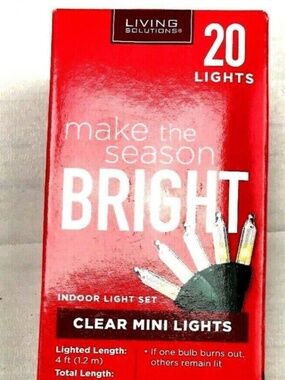 Living Solutions 20 Clear w/ Green Wire Mini Lights Indoor Light set 4ft